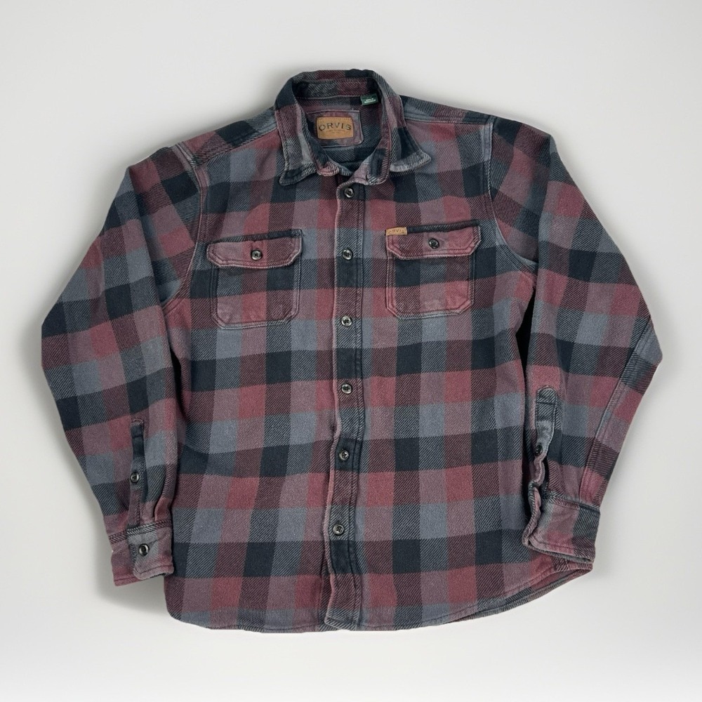 Orvis Big Bear Heavyweight Flannel Long Sleeve Shirt Plaid Mens Size Medium